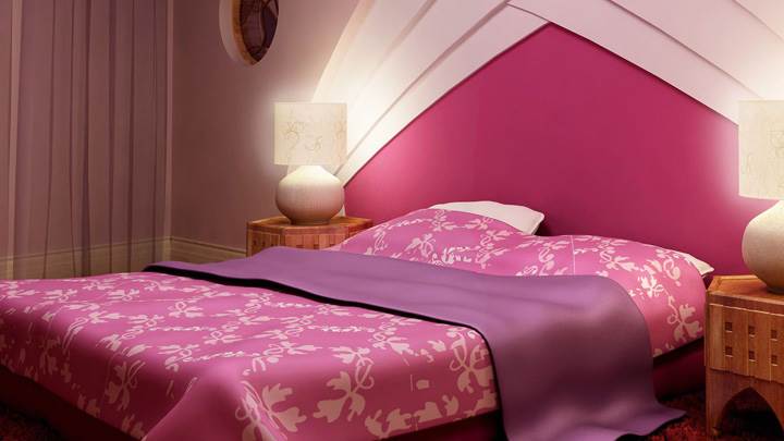 Pink Background And Pink Bed In Bedroom